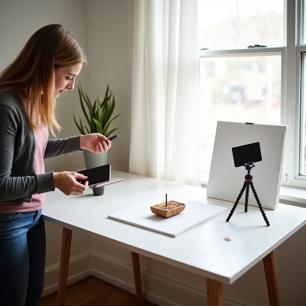 Setup con luce naturale e riflettori artigianali durante workshop di fotografia smartphone